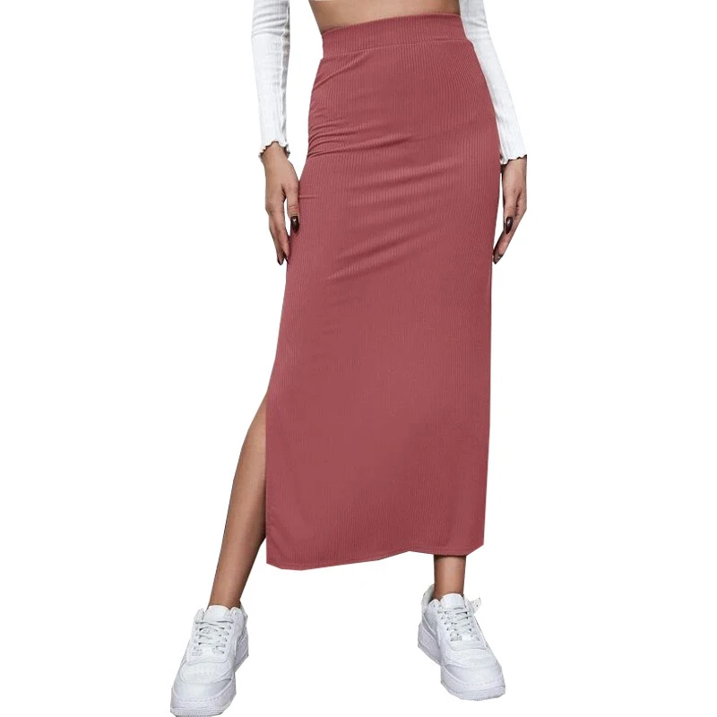

OMSJ Сексуальная облегающая юбка с разрезом, новая простая однотонная эластичная юбка-макси с высокой талией и запахом на бедрах, женская одежда