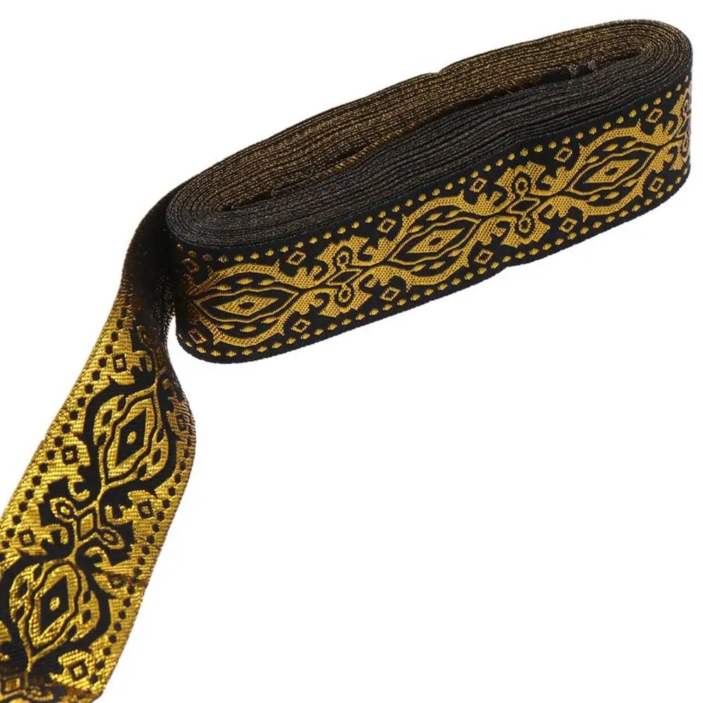 7.6 Yards White Gold Jacquard Ribbon Black Gold 1.3 Inch Wide Fabri Ribbon Woven Ribbon for DIY Clothes Sewing