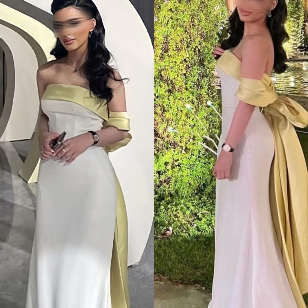 

Simple Prom Saudi Arabia Off-the-shoulder Mermaid Celebrity Dress Anke length Bows Hugging Skirts Charmeuse Evening