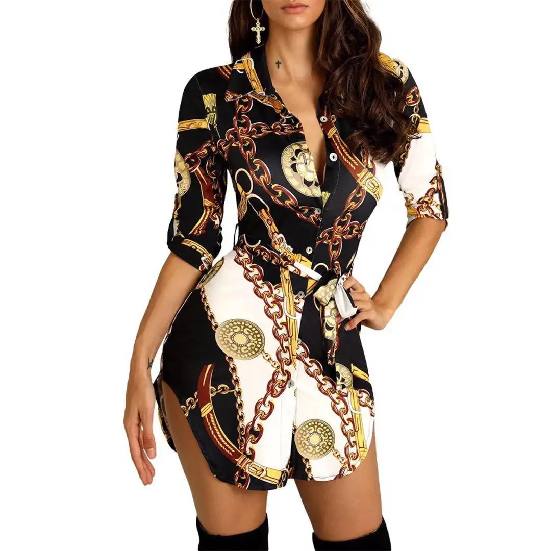 

Autumn women's dress fashion sexy gold chain slim printed skirt