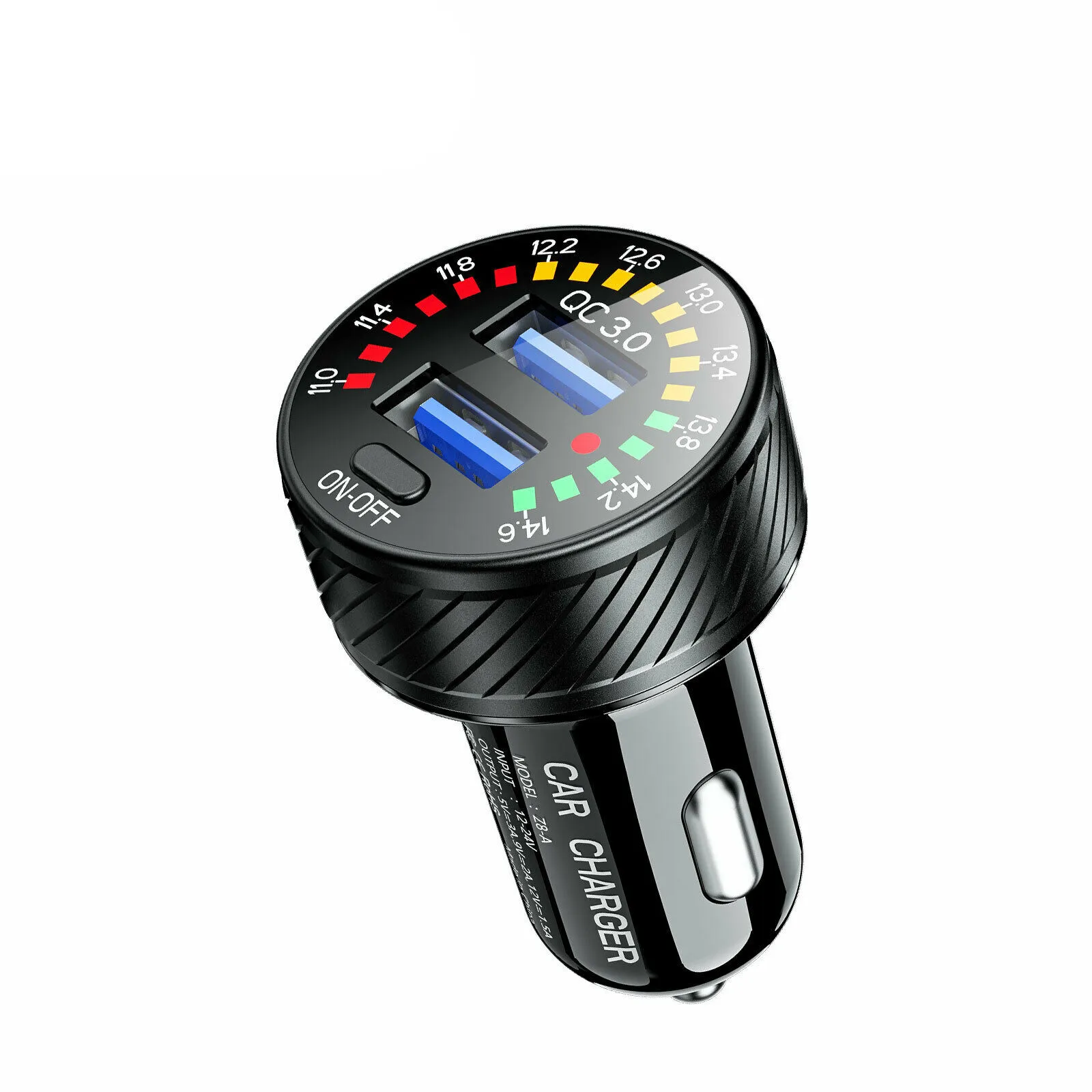 1Pc Car Charger With Switch Aluminum Alloy PC 36W Car Cigarette Lighter Socket Dual USB Fast Charger Power LED Adapter Outlet