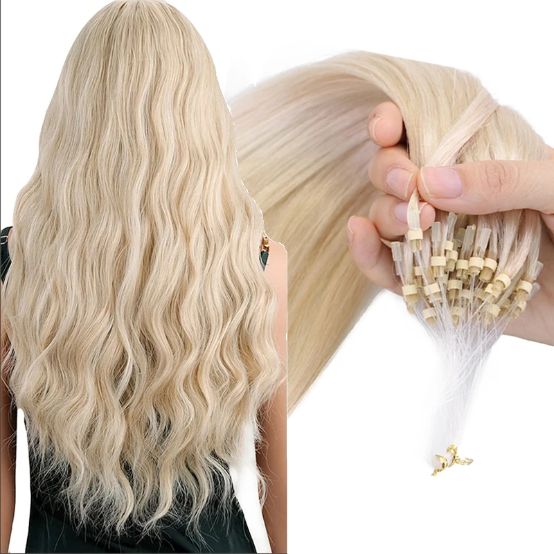 Loop Micro Ring Hair Extensions Human Hair Fusion Machine-Remy Natural Straight Keration Fishing Line Extension 12-24inch