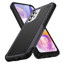 Durable Shockproof Armor Phone Case with Soft TPU Frame and Hard Plastic Back Cover - A52 or A52 5G (Gray - Black)