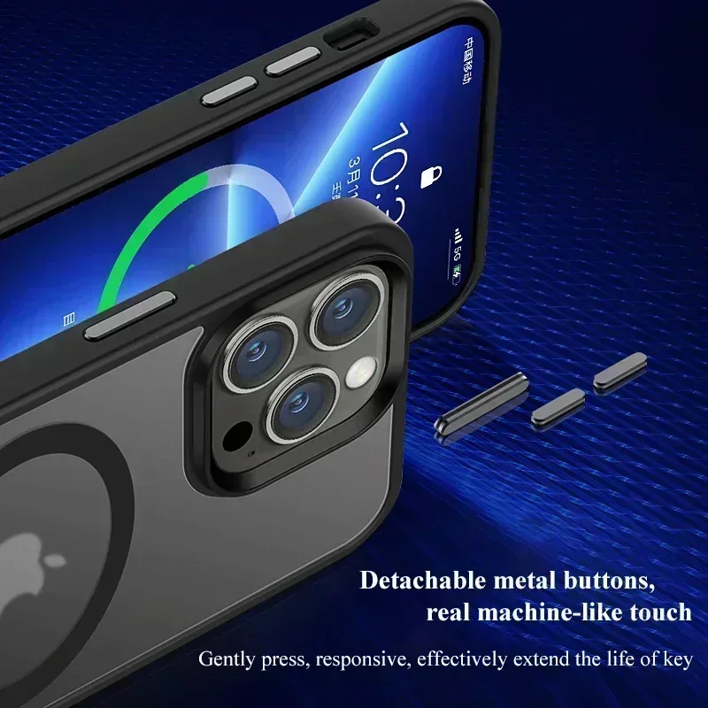 Premium Matte Shockproof Translucent Magnetic Armor Phone Case with Clear Bumper Cover