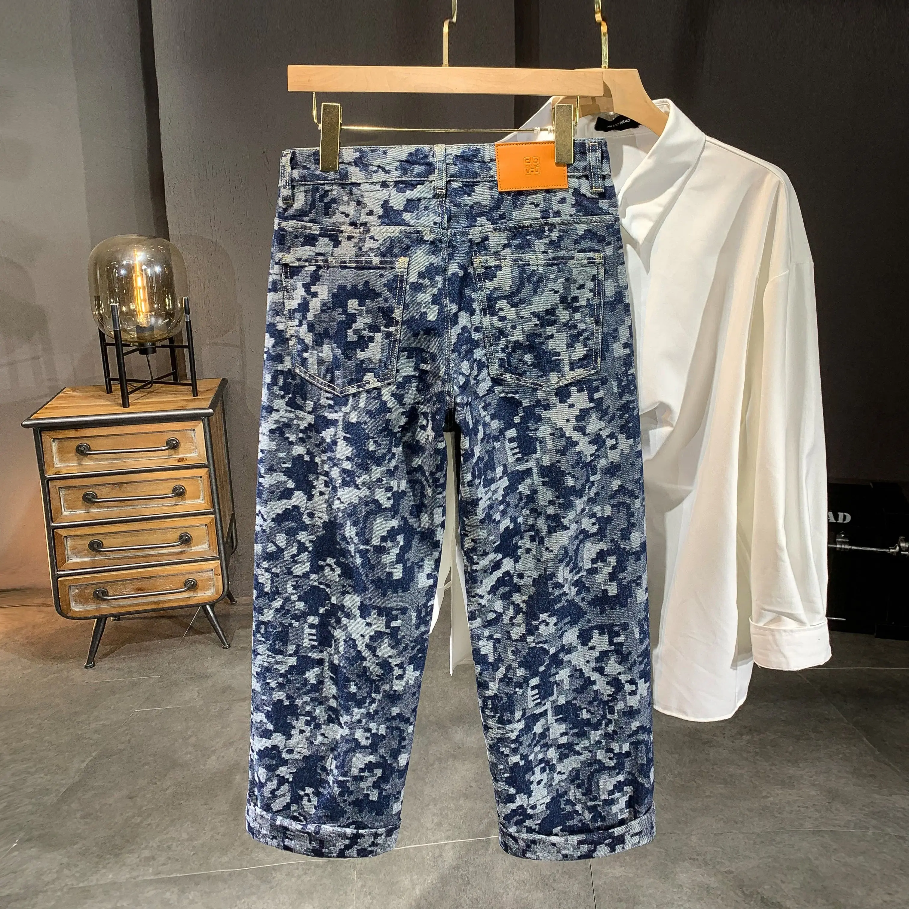 Popular Design Men's Y2k Jeans Mid Weight Graphic Printed Baggy Pants Male's Straight Trousers 4