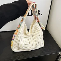 Women's Boho Crochet Bag Designer Flowers Knitted Handbags Large Capacity Summer Beach Woven Shoulder Bag Girls Tote Shopper Bag 2