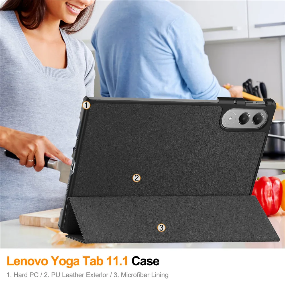 Premium PU Leather Triple Fold Magnetic Tablet Cover, 11.1 Inch