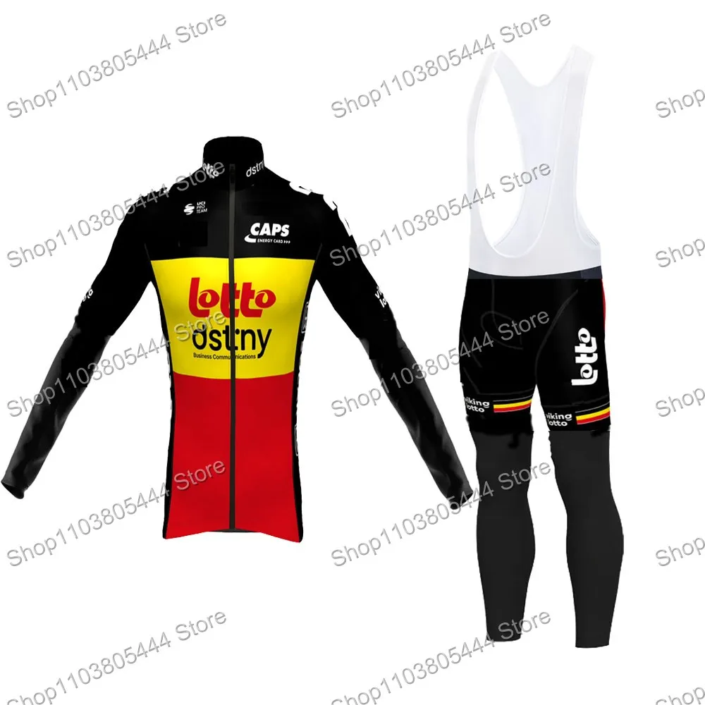 Lotto Dstny Belgium Champion Men's Cycling Jersey Autumn Long Sleeve Road Bike Tops Shirts MTB