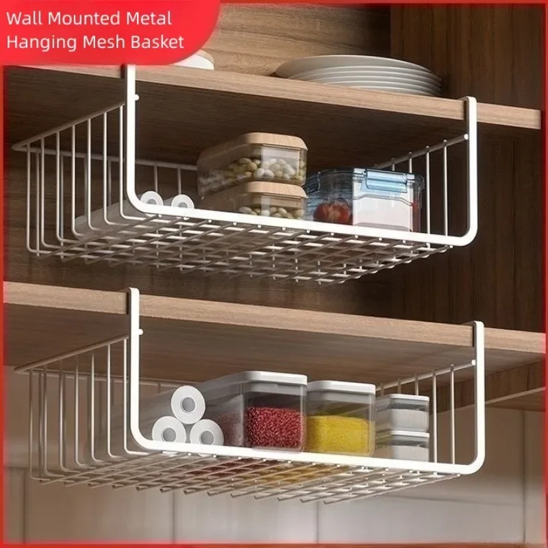 Metal Iron Kitchen Organizer Shelf Cabinet Hanging Basket Rack Desk ...