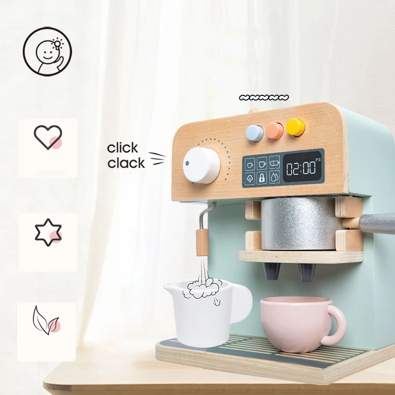 Educational Toys Macaron Cute Simulated Coffee Machine Wooden Kitchen Games Children Montessori Educational Indoor Diy Toys For Boys Girls gift