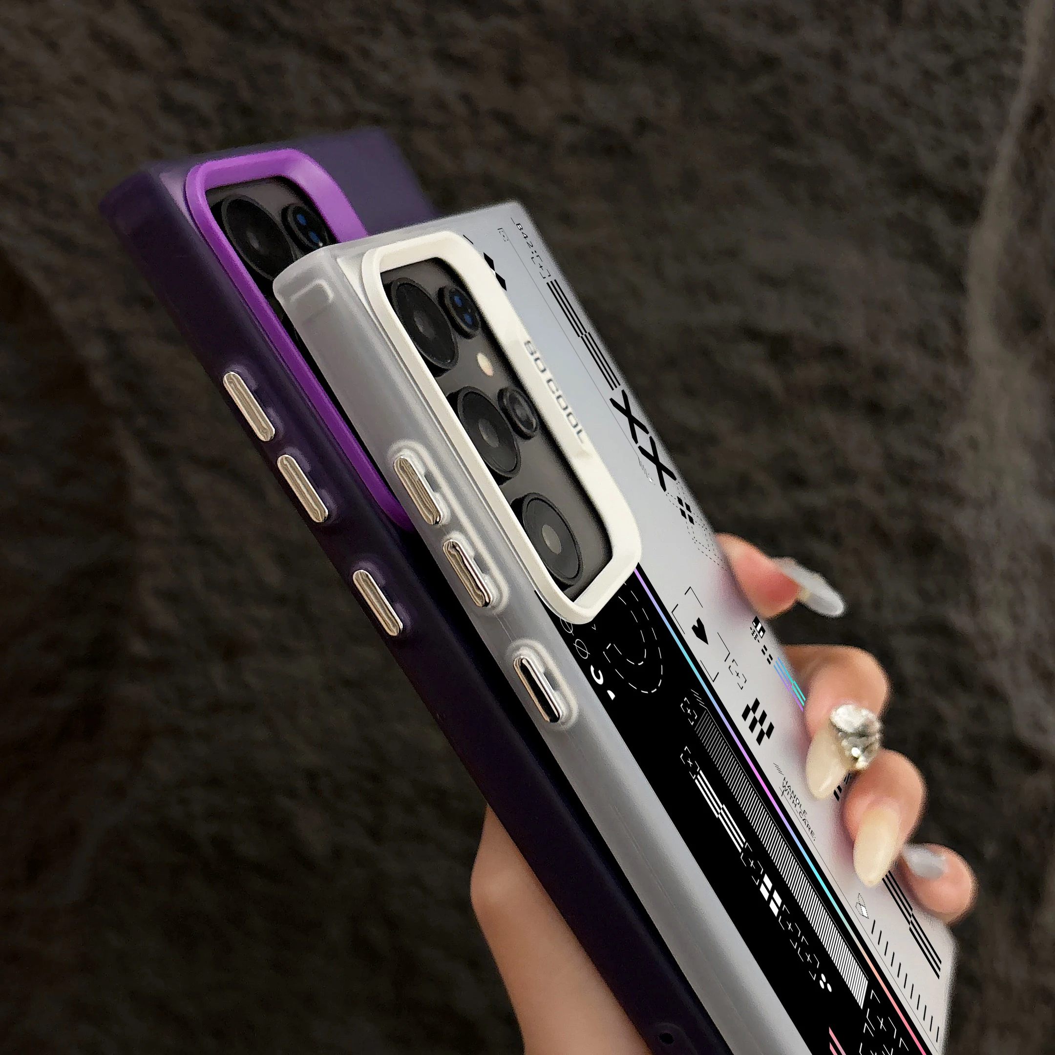 Enhanced Shockproof Matte Silver Fashion Case with Plating Design