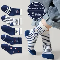 1-14T Kids' Socks Spring Autumn Cotton Socks 5 Pairs/lot Soft Cotton Socks Calf Socks Little Big Boys Crew Sock 1