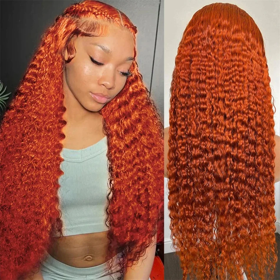 

Orange Ginger Lace Front Wig Human Hair 30 Inch Curly Lace Front Human Hair Wig Deep Wave 13X4 Hd Lace Frontal Wigs Remy Indian
