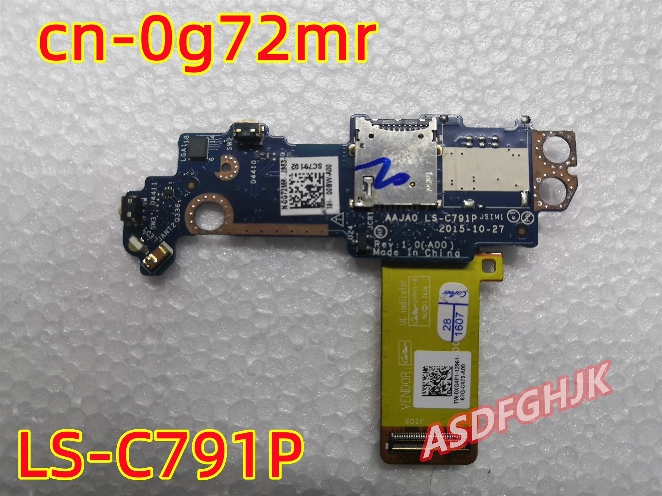 

Genuine 0G72MR 0XG4P1 For dell Latitude 11 5175 5179 Power Button SD SIM Board w/IO/B Cable AAJA0 LF-C791P AAJA0 LS-C791P