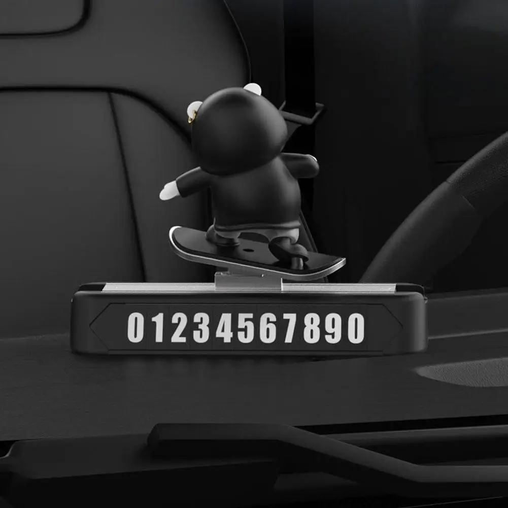 

Cute Skateboard Bear Car Ornaments Magnetic Sliding Decoration Parking Temporary Car Accessories Dashboard Plate Number J6V3
