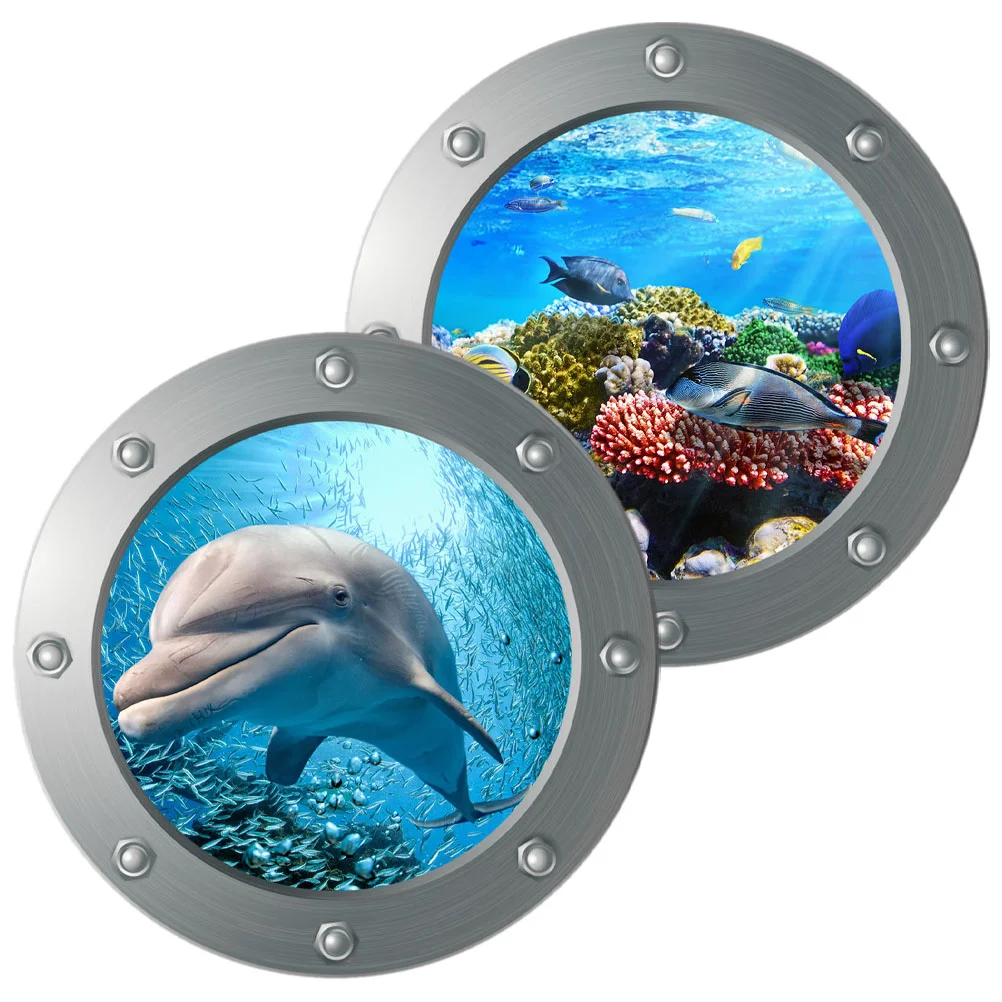 

2 Pcs Wall Sticker Ocean Room Decor Stickers Kids Bathroom Themed Bedroom Murals for Body Porthole