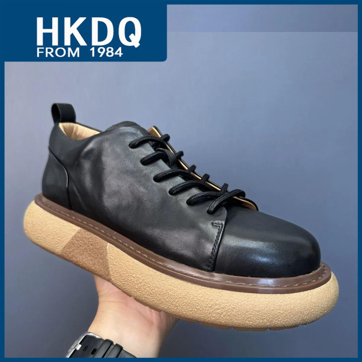 

HKDQ England Style Black Ankle Boots Men Fashion Casual Lace-up Men's High Shoe High Quality Outdoor Non-slip Platform Boots Men