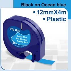 Durable Black on White Plastic Label Tape, 12mm x 4m - 12mm (Plastic Blue 2)