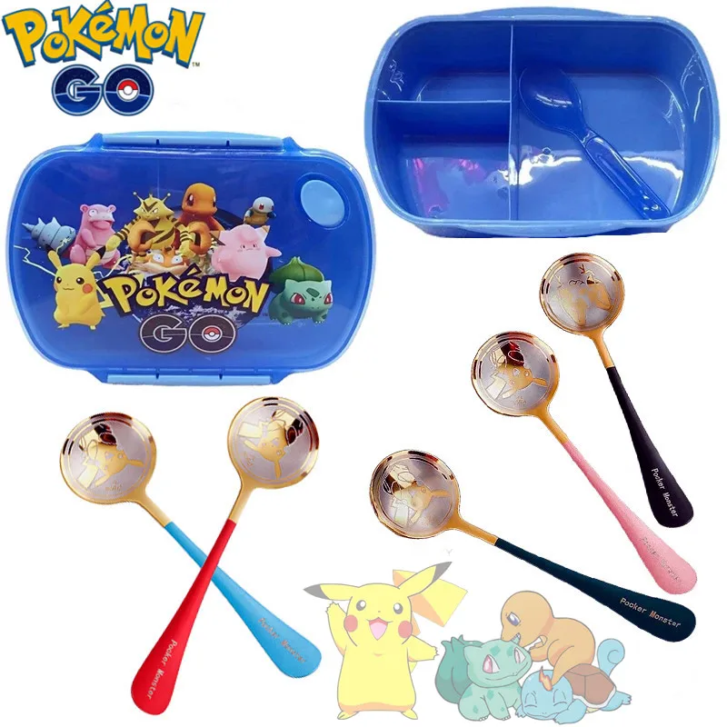 Pokemon Pikachu Kawaii Bambini Lunch Box Cartoon Anime Pb Bento Box Cucchiaio Portatile Ragazzi Ragazza Regali Scatola Da Picnic Conservazione Fresca
