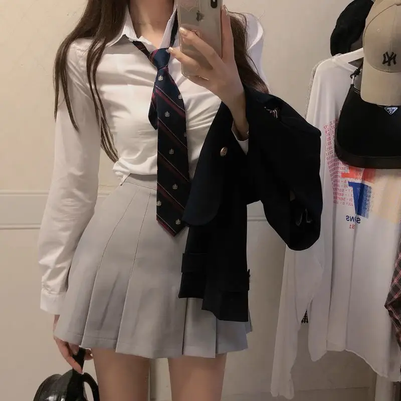 Korean Uniform Suit Jacket Shirt high-waisted Pleated Skirt Women Jk Uniform Set Janpanese Style Spring New Jk Set