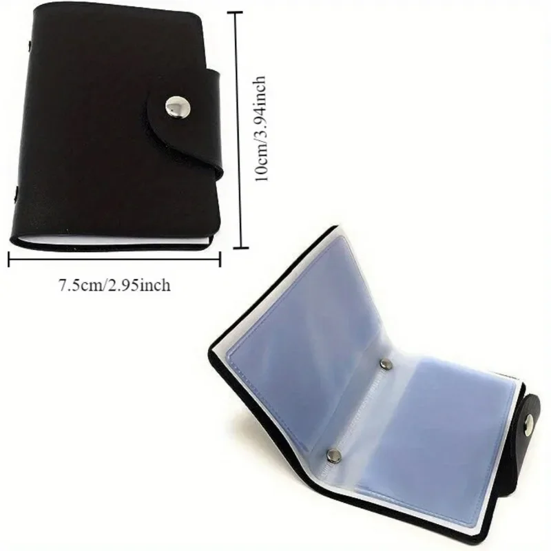 Black Faux Leather Wallet 24 Card Slots Compact Business Card Holder Memo Pocket Design Sense