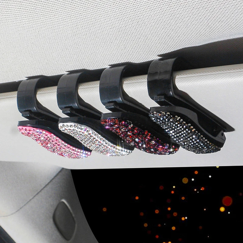 Porte-lunettes de voiture, ensemble de 2, support de lunettes de soleil de  voiture en strass bling, support de lunettes pour pare-soleil de voiture, lunettes  de soleil avec clip de carte, pour pare-soleil