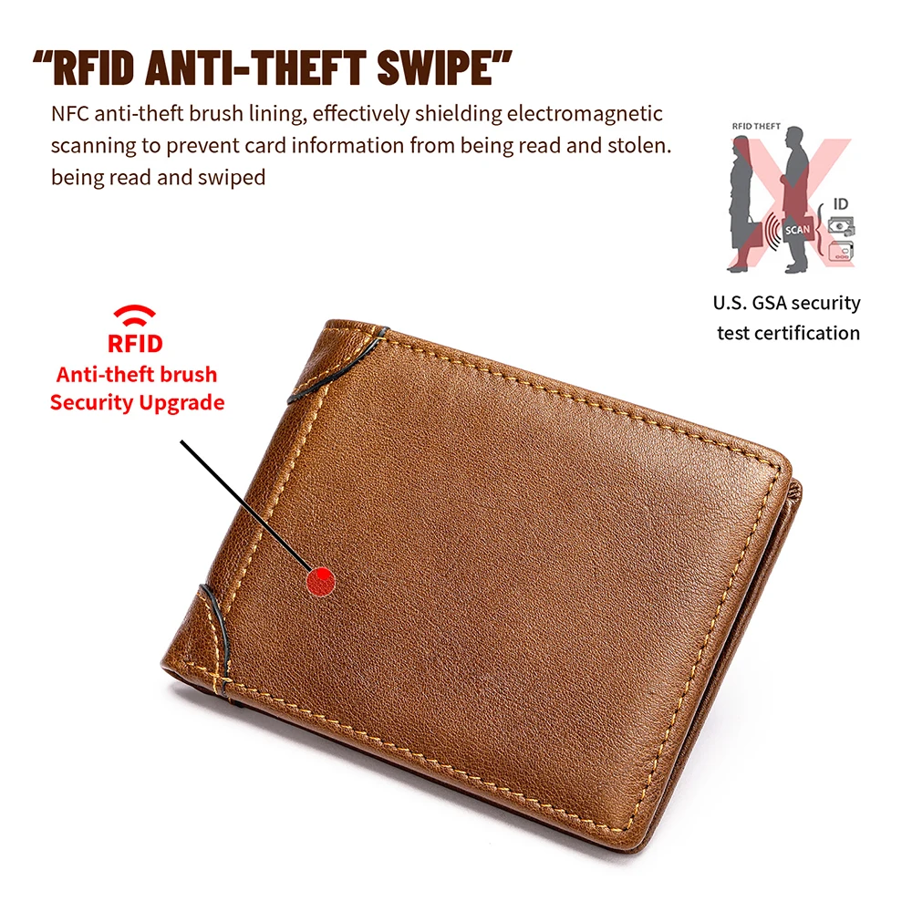 WESTAL RFID Men's Leather Wallet for Card Holders Slim Wallets with Photo Windom ID Purse Short Wallet Clutches Money Bags 6
