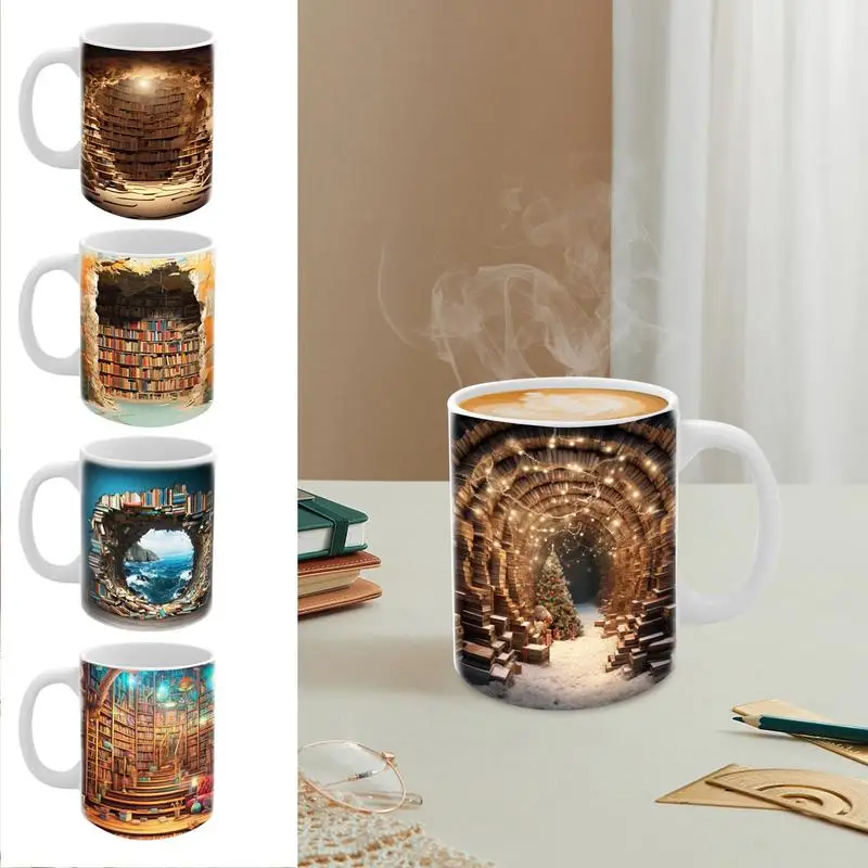 

3D книжная полка для библиотеки, кружка для библиотеки, кофейная кружка, Книжная кружка для влюбленных, кофейная кружка, керамические чашки для кофе, кружка для книг, подарки для друзей
