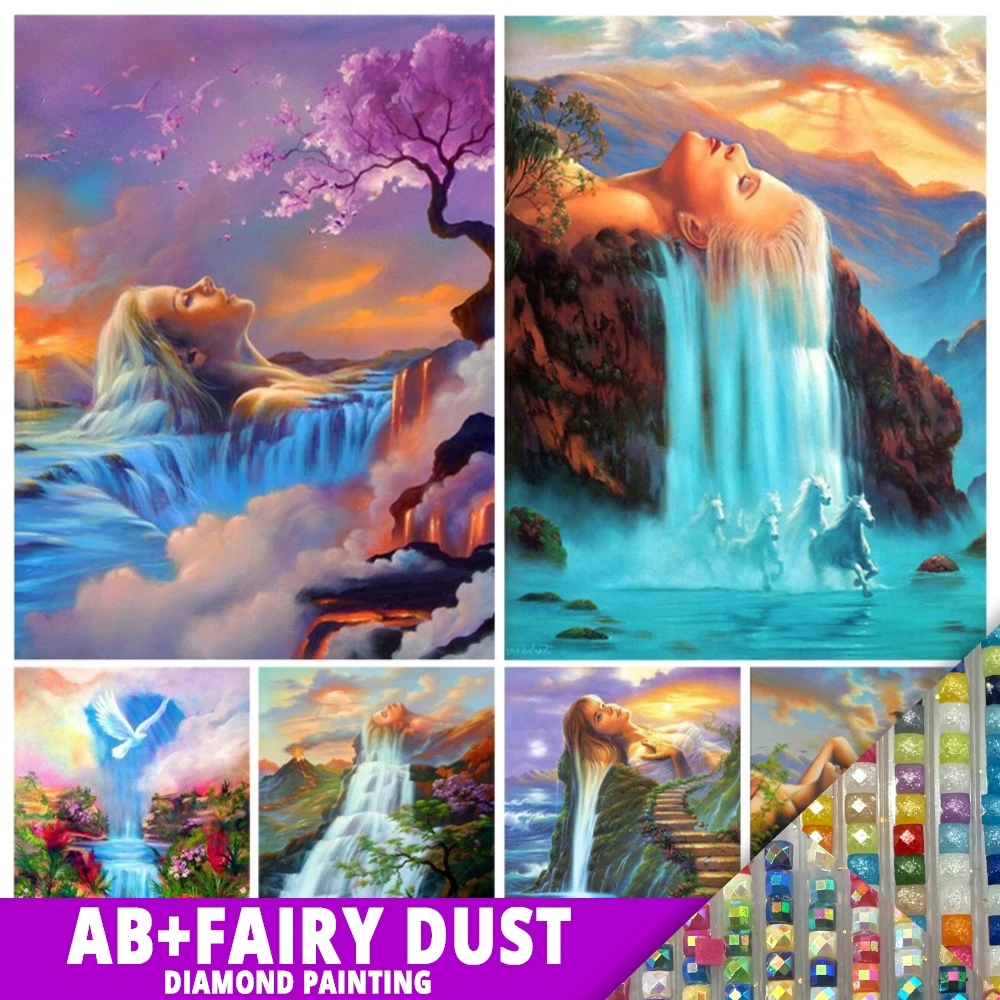 

AB Fairy Dust 5D DIY Diamond Painting Scenery Women Waterfall Embroidery Set Mosaic Handmade Art Picture Home Decor Craft Gift