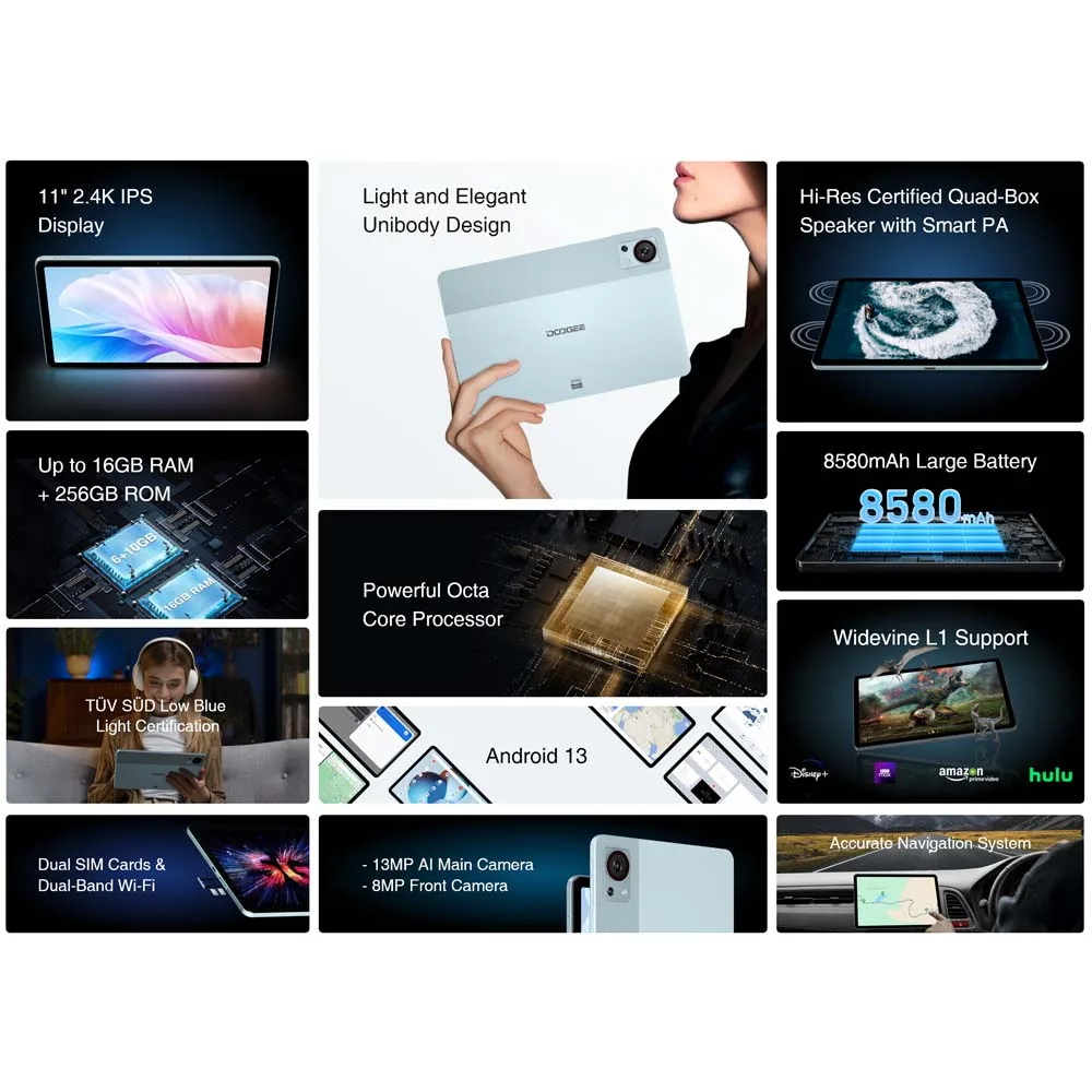 DOOGEE T30S 태블릿, TUV 인증, 16GB(6 + 10) 256GB, T606 옥타코어, 13MP 메인 카메라 쿼드 스피커, 월드 프리미어, 11 인치, 2.4K, 8580mAh