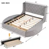 Queen Size Velvet Platform Bed Frame Storage,Upholstered Tufted Bed Frame Wingback Headboard1Big Drawer and2Side Storage Stool 2
