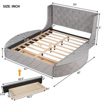 Queen Size Velvet Platform Bed Frame Storage,Upholstered Tufted Bed Frame Wingback Headboard1Big Drawer and2Side Storage Stool 2