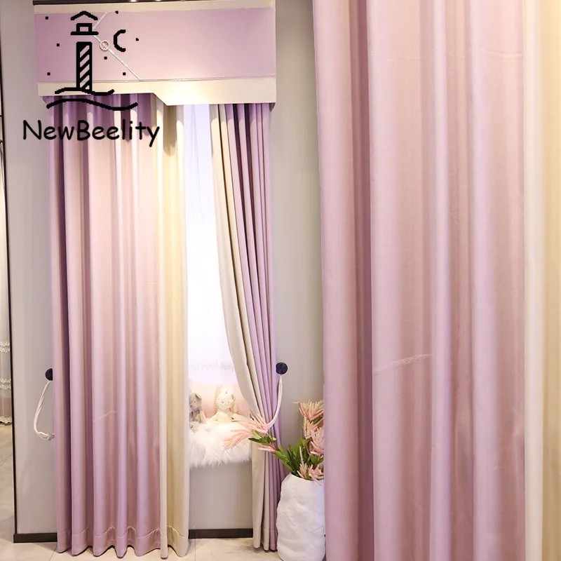 Modern Curtains for Living Dining Room Bedroom Simple Thick Solid Color Stitching Girls Shade Pink French Window | Дом и сад