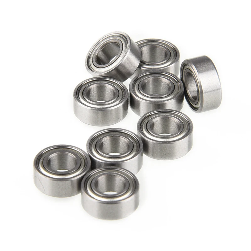 Empilement de trois roulements à billes MR106ZZ 6x10x3mm en acier inoxydable, illustrant leur petite taille.