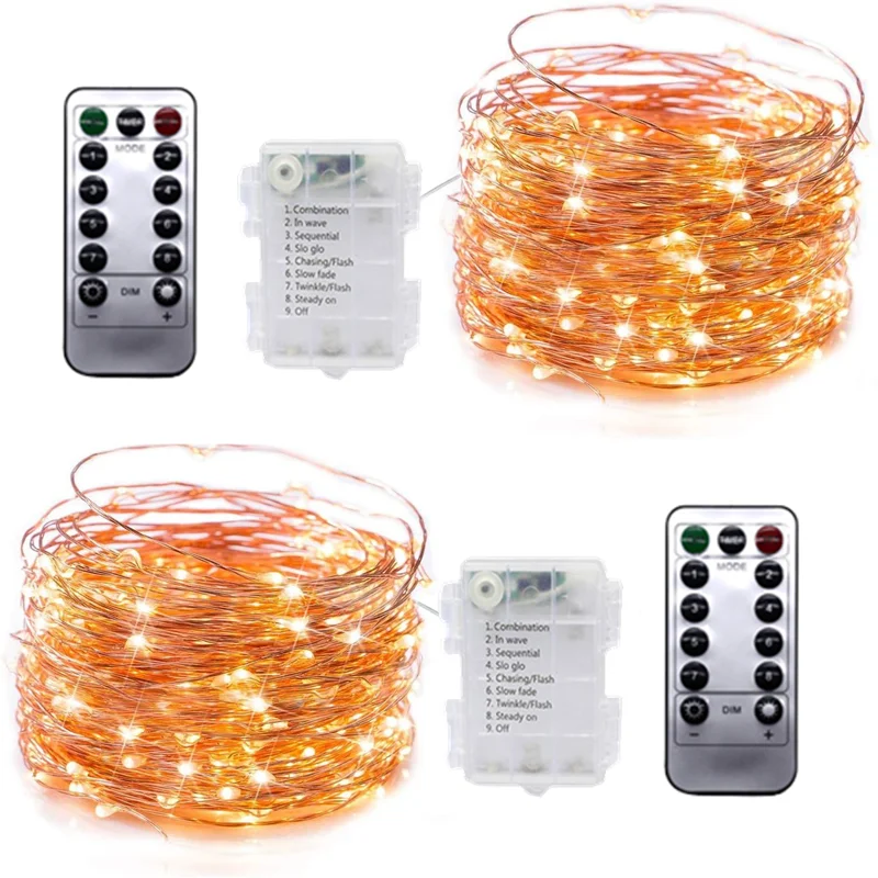 

Outdoor Fairy Light String Copper Wire Lamp for Christmas Wedding Party Waterproof Camping Decoration Remote Control AA Battery