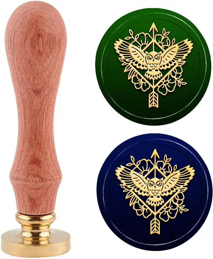 

1PC 30mm Owl Wax Seal Stamp Animal Wax Stamp Vintage Sealing Stamp Brass Head Wooden Handle for Halloween Christmas Party