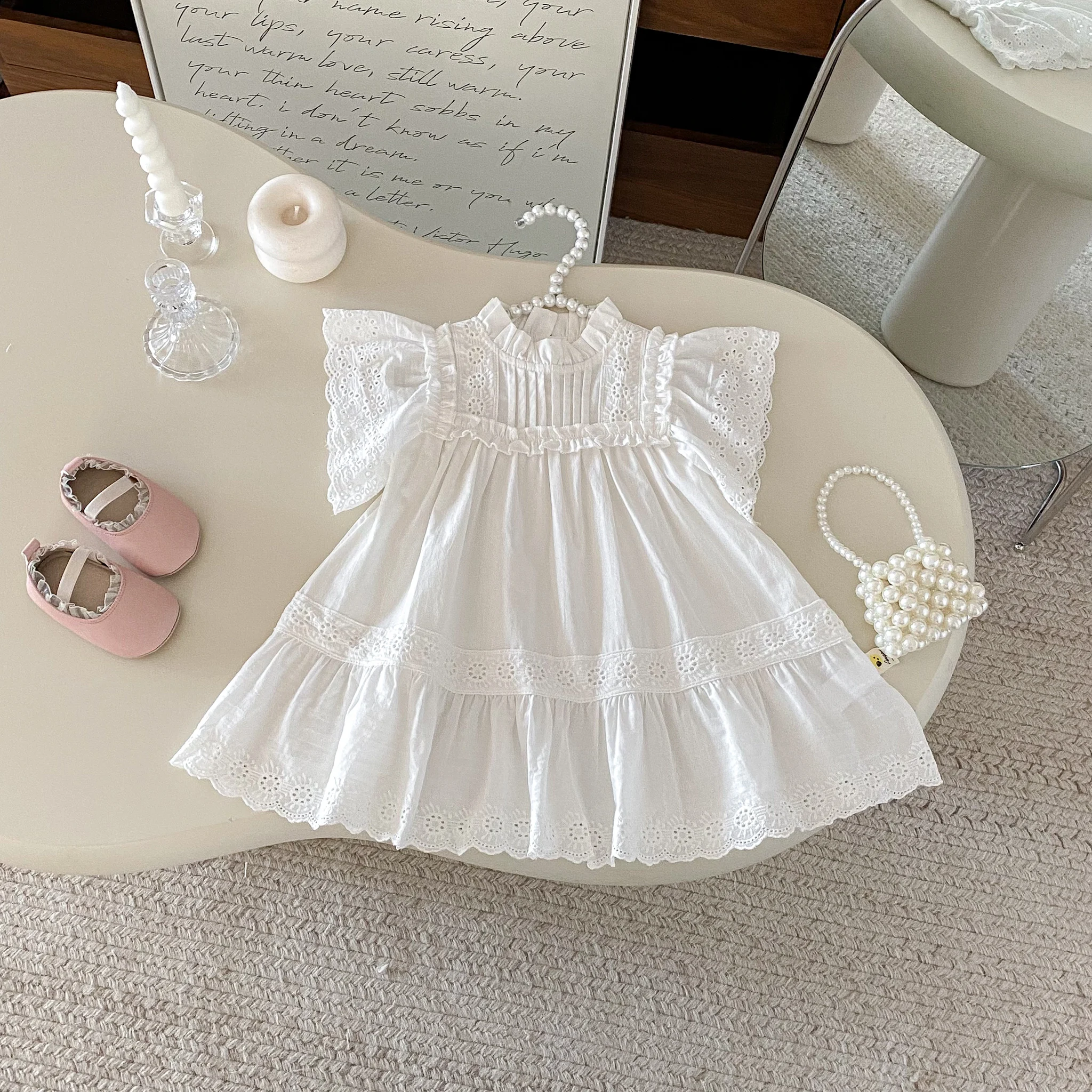 Vestido de Verano con Parches de Encaje para Bebé, Elegante Vestido de Princesa