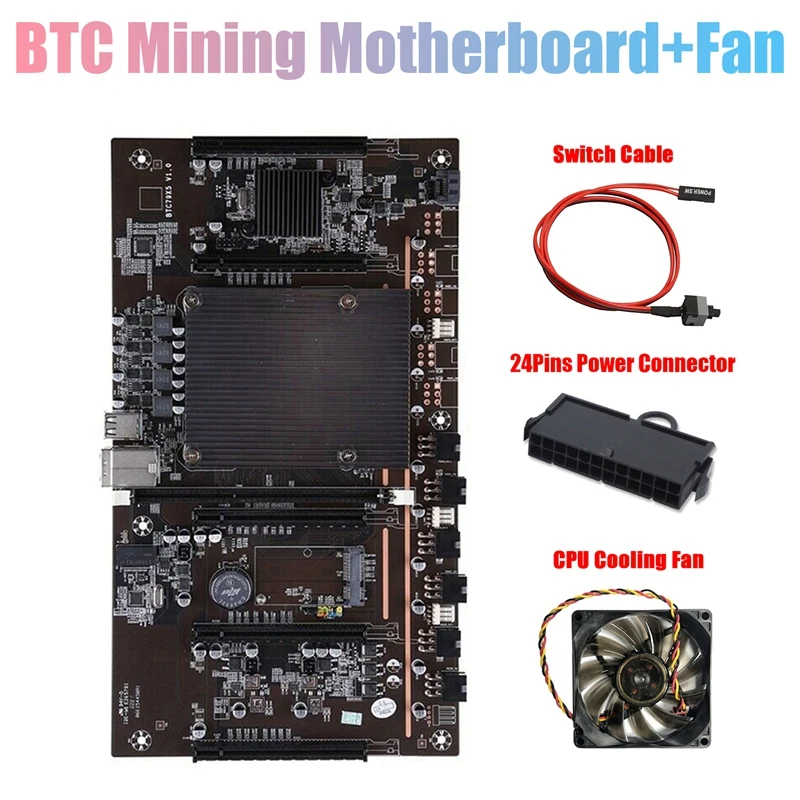 

Материнская плата X79 H61 BTC Miner с кабелем переключателя + 24-контактный разъем питания + Поддержка вентилятора 3060 3070 3080 GPU 5 pcie материнская плата