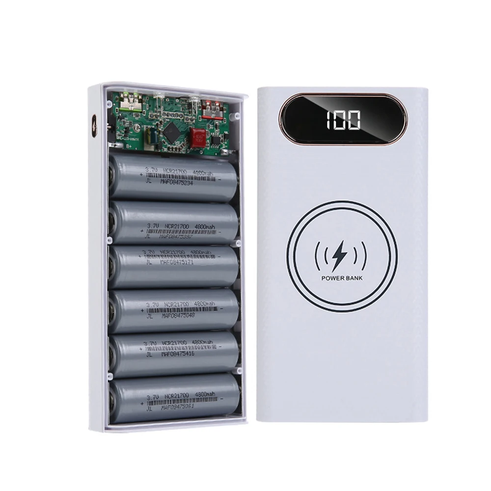 Destacável Power Bank Case Carregador Rápido Rápido Suporte da Bateria Caixa de Carregamento pd Carga Faça Você Mesmo com Lanterna 6*21700 Suporte