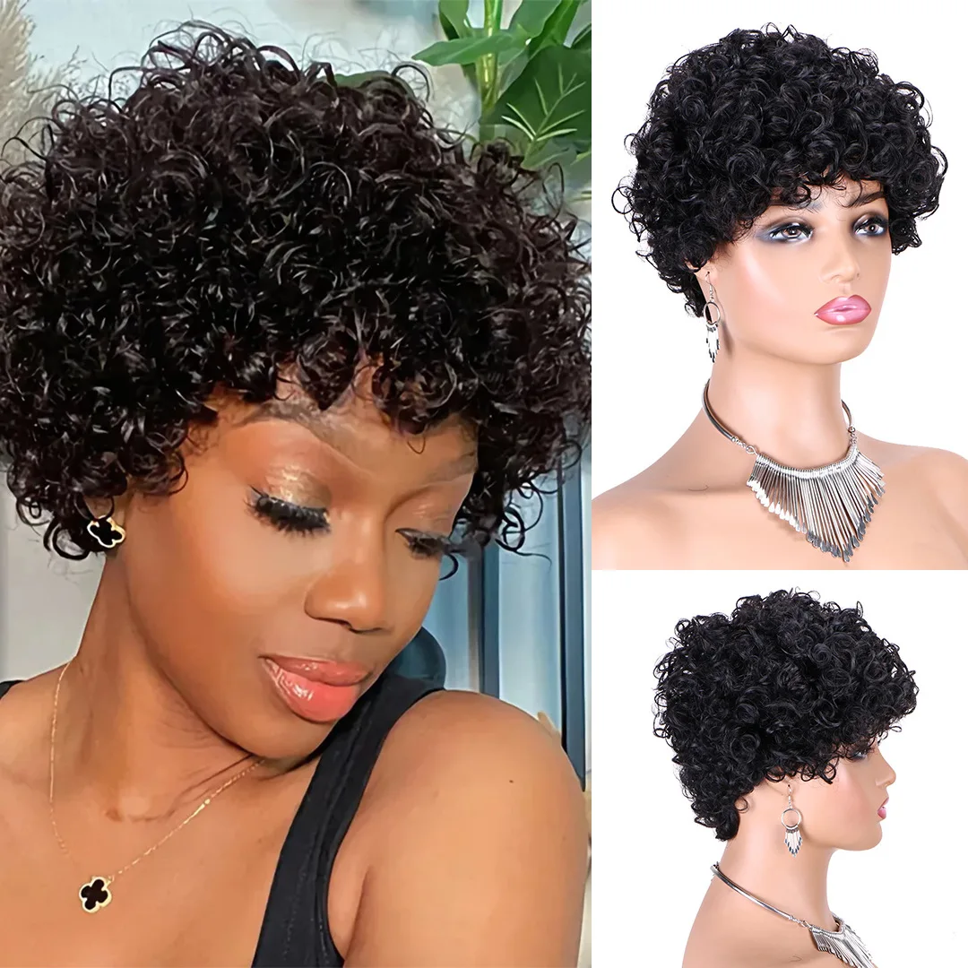 

Real Life Hair African Short Wig Full Mechanism Pixie Curly Wigs Pixie Little Roll Exploding Head Covering