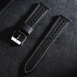 Vintage Quick Release Cowhide Leather Watch Strap - Breathable Design - 20mm (Black)
