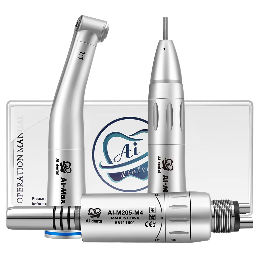 

Dental Low Speed Set 4 Holes Inner Water Spray Air motor 1:1 Contra Angle Straight Handpiece Non-optic AI-M205S-M4