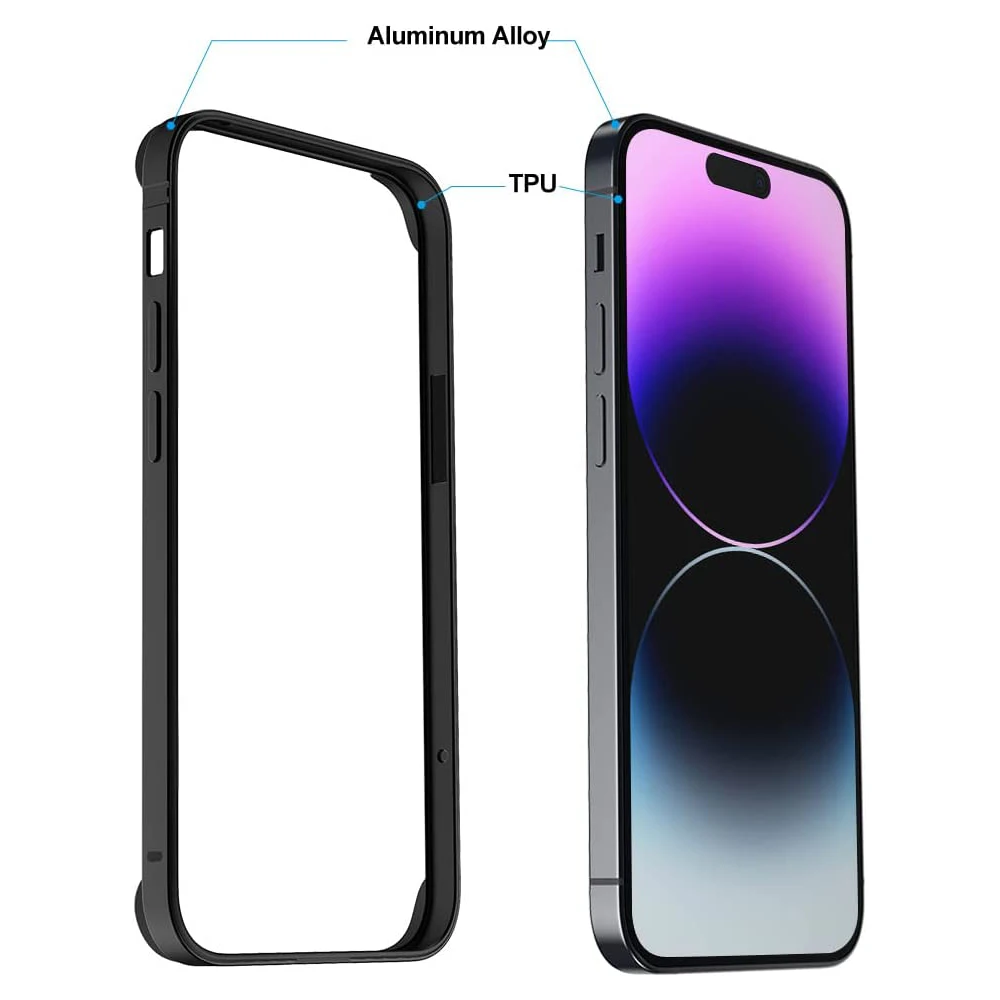Темно-фиолетовый металлический бампер для iPhone 15 15Pro 14 Plus 13 ...