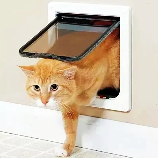 4 Way Lockable Dog & Cat Door,Pet Gate Allows Free Access in Both Directions,Flap Pet Gate Door,Cat door, Pet Safety Supplies 2