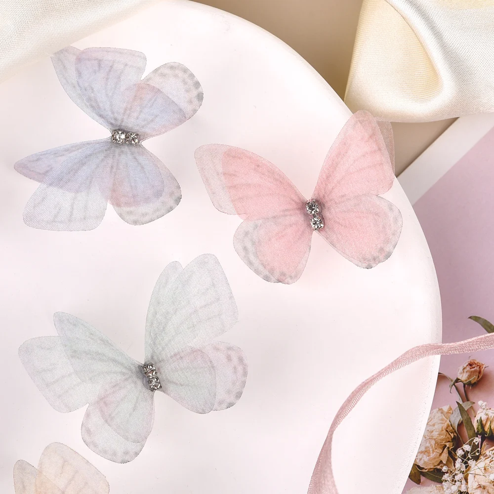 Description Picture 6 of item10pcs/Pack 5cm 3D Double Layer Lace Simulation Butterfly Appliqued Mesh Patches Handmade Garment Patch Hairband Clip Decoration