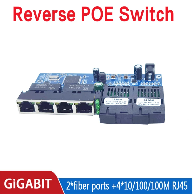 Reverse POE switch 4RJ45 2 fiber 2F4GE Gigabit Ethernet switch media converter F