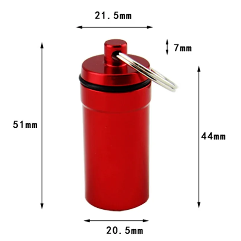 Portable Aluminum Alloy Waterproof Pill Medicine Storage Case keychain tool pill box tactical first aid accessories Holder Container Capsule First Aid Key Ring Keychain Outdoor Tool