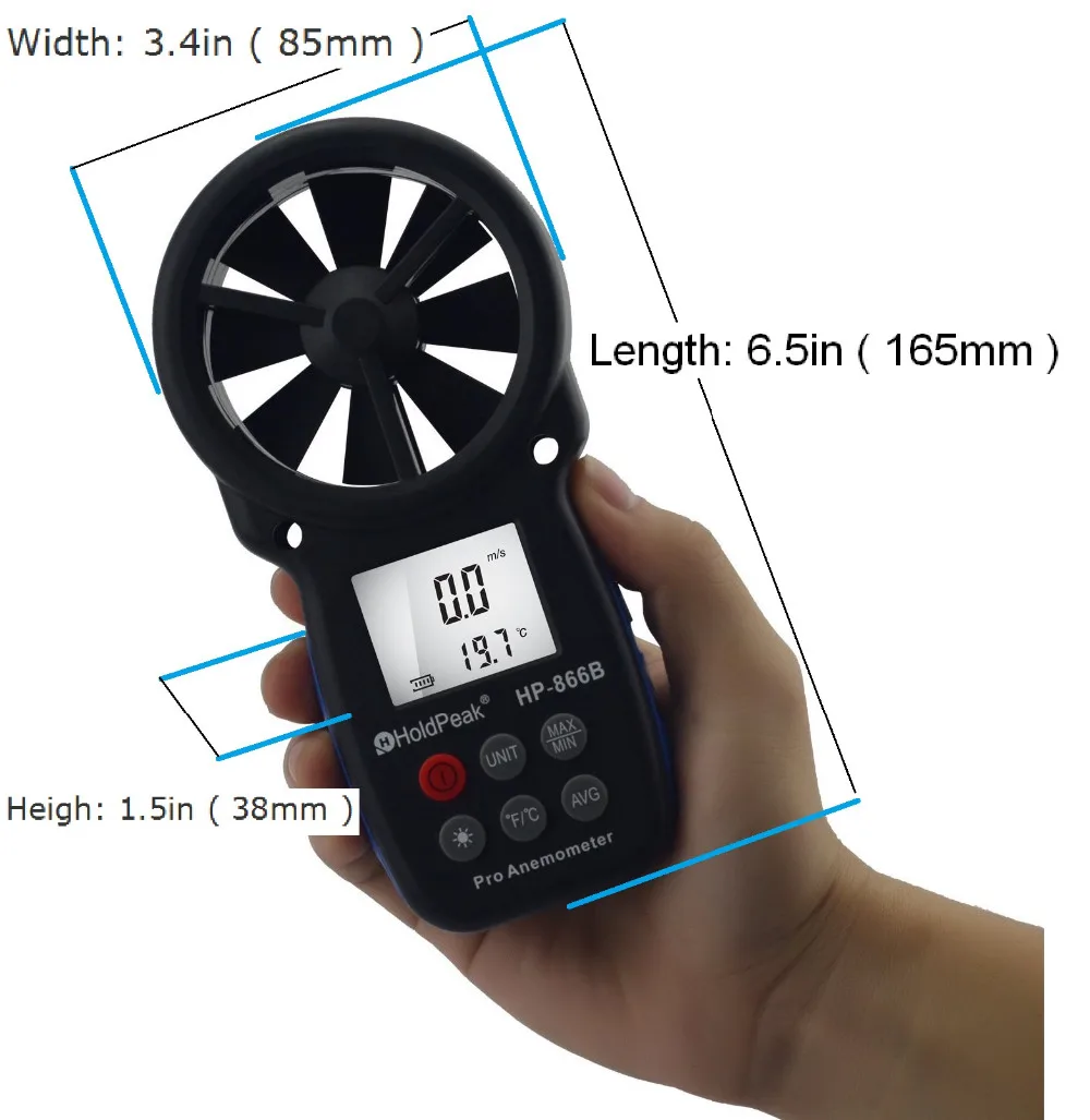 HoldPeak HP-866B Anemometer Digital Anemometer Wind Speed Measurement Wind Device Handheld with Carry Bag