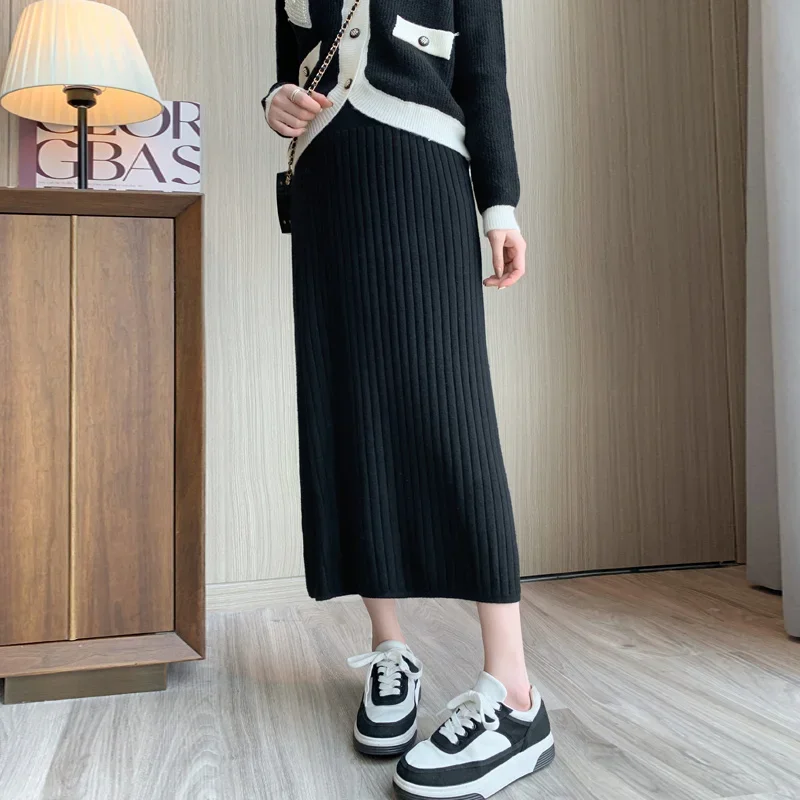 Fashion Maternity Clothes Office Ladfy Elegant Abdominal Knitted Skirts High Waist Pregnancy Pleated Skirts Formal
