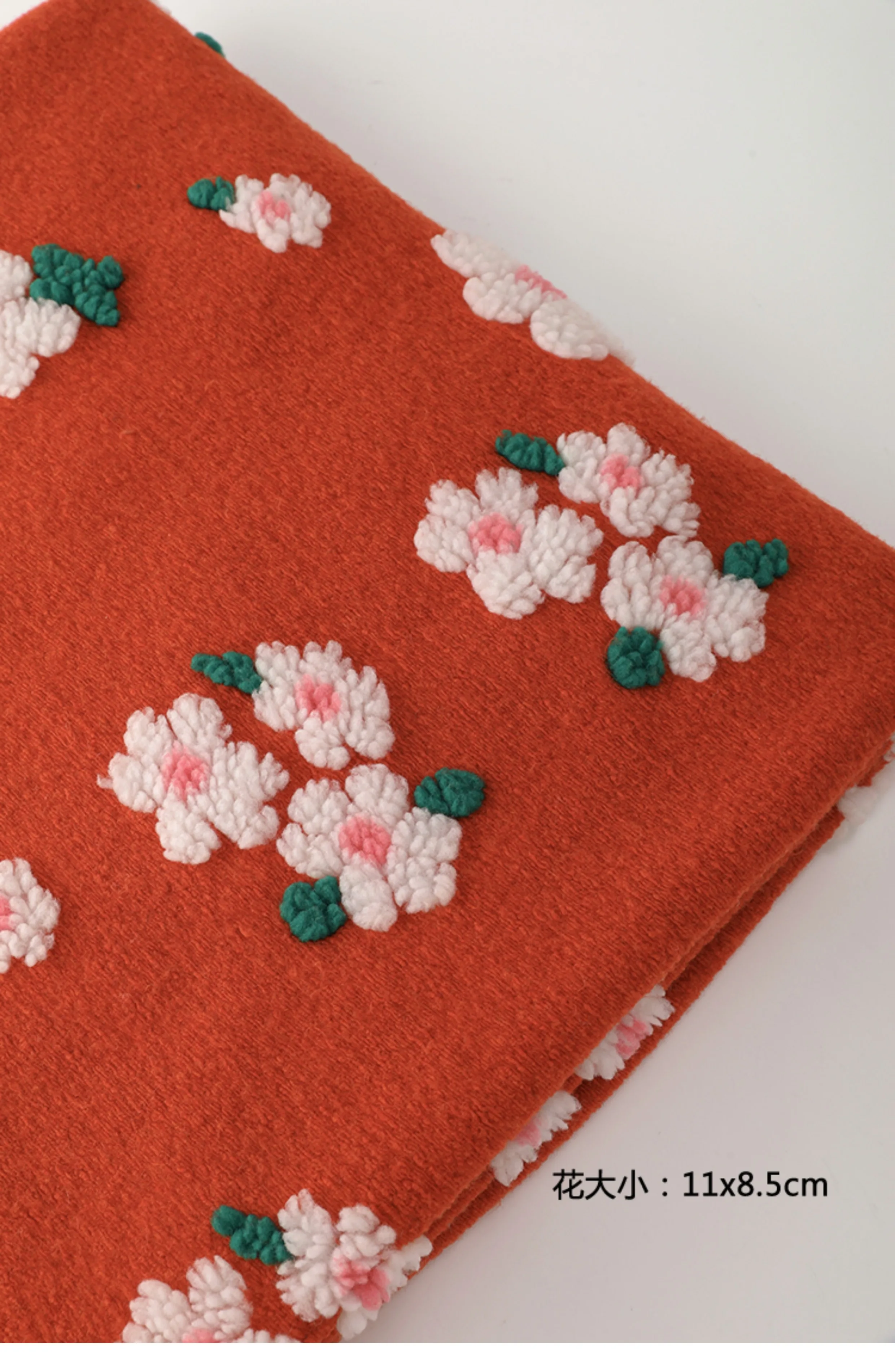 Description Picture 4 of itemOrange Red Flower Jacquard Knitted Imitation Woolen Fabric Autumn and Winter Jackets Girls' Hoodies Cloaks Handmade DIY Fabric